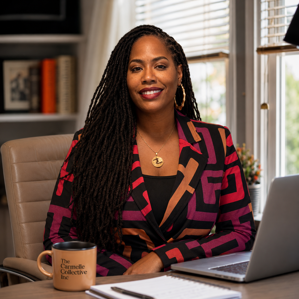 Carmelle Emmanuel at her desk, building The Carmelle Collective.
